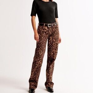 Low Rise Baggy Leopard Print Jeans  - Brown & Black